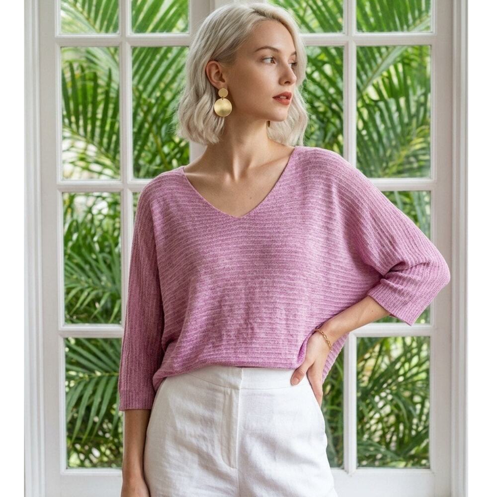 Venti6 Dolman Sleeve Ribbed Knit Pink Lavender Sweater Women Small Modal Viscose